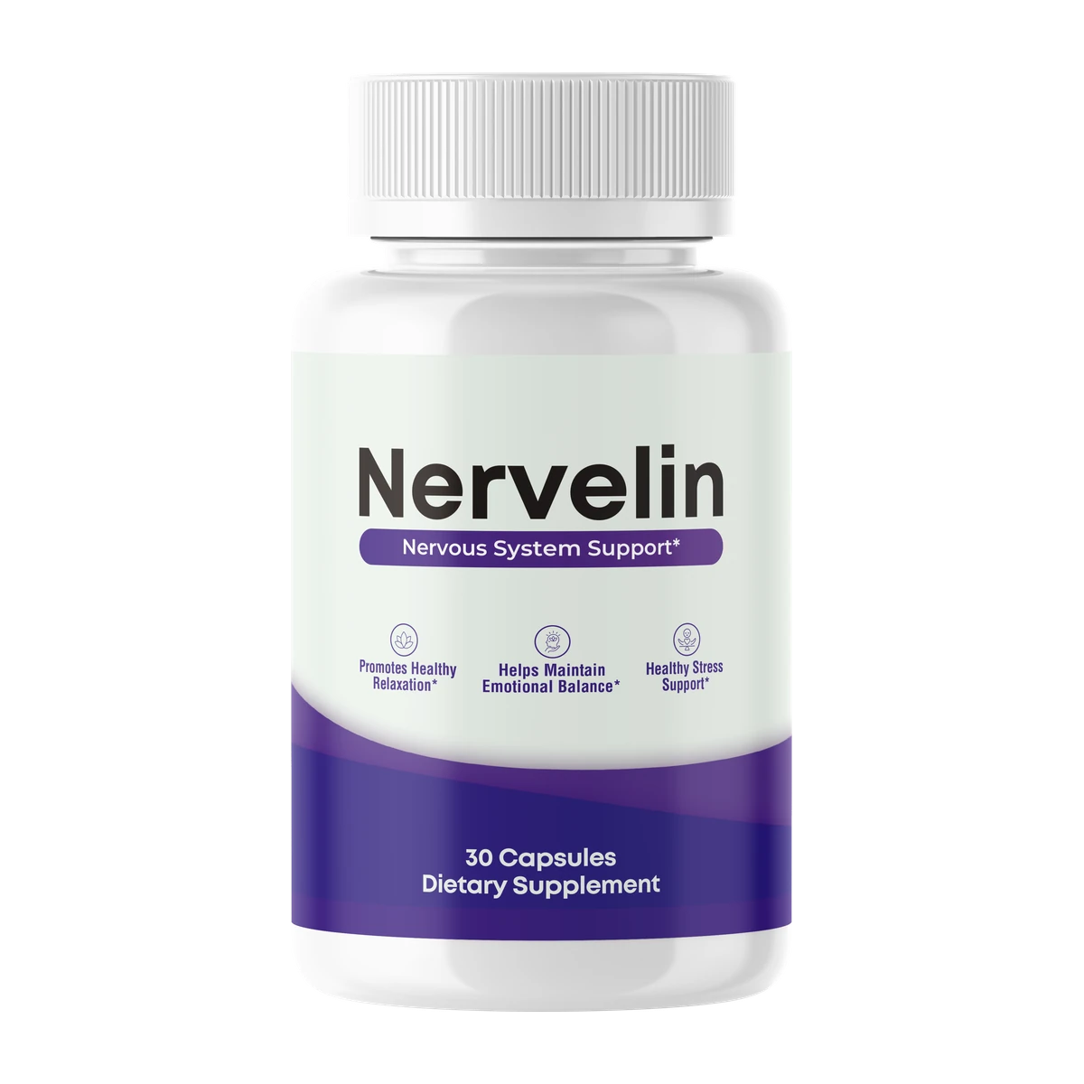 Single Nervelin bottle showing the 30-capsule nervous system support dietary supplement label